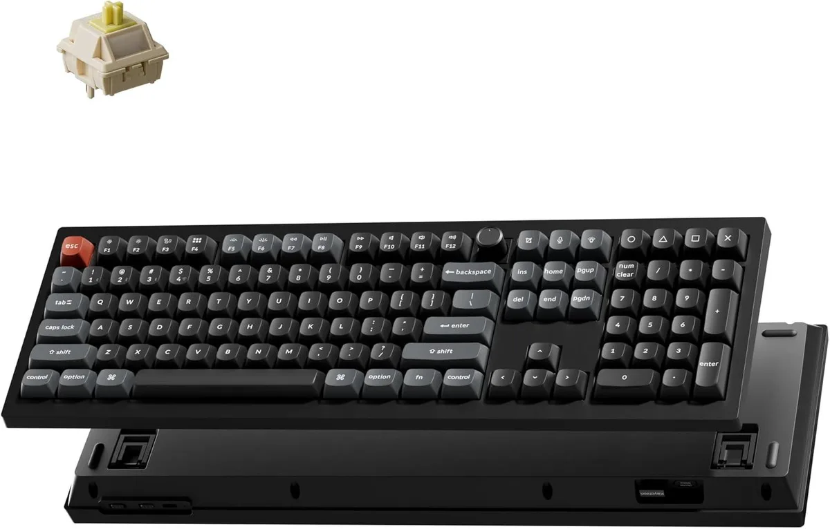 Black full-size mechanical keyboard with RGB backlighting and textured PBT keycaps
