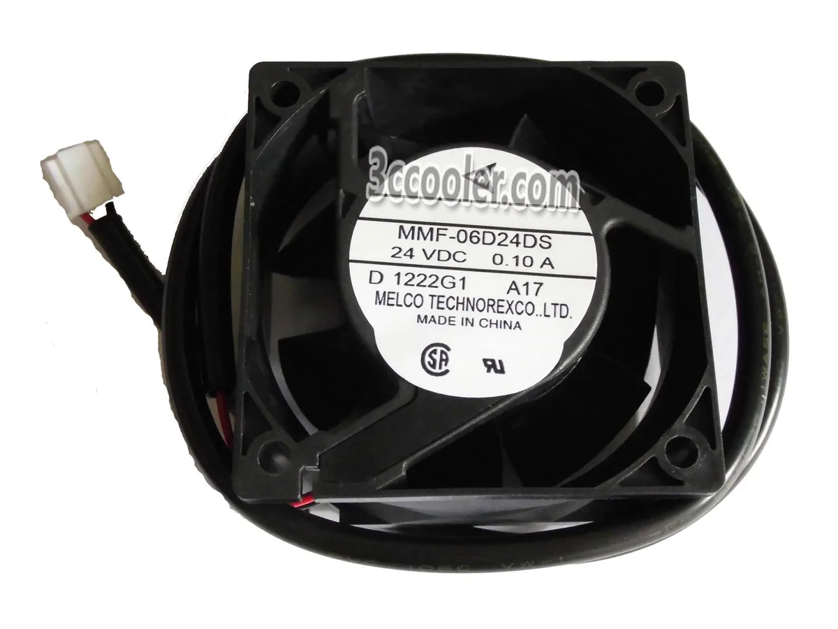 Black 60mm square frame fan with two wires and a 2-pin connector