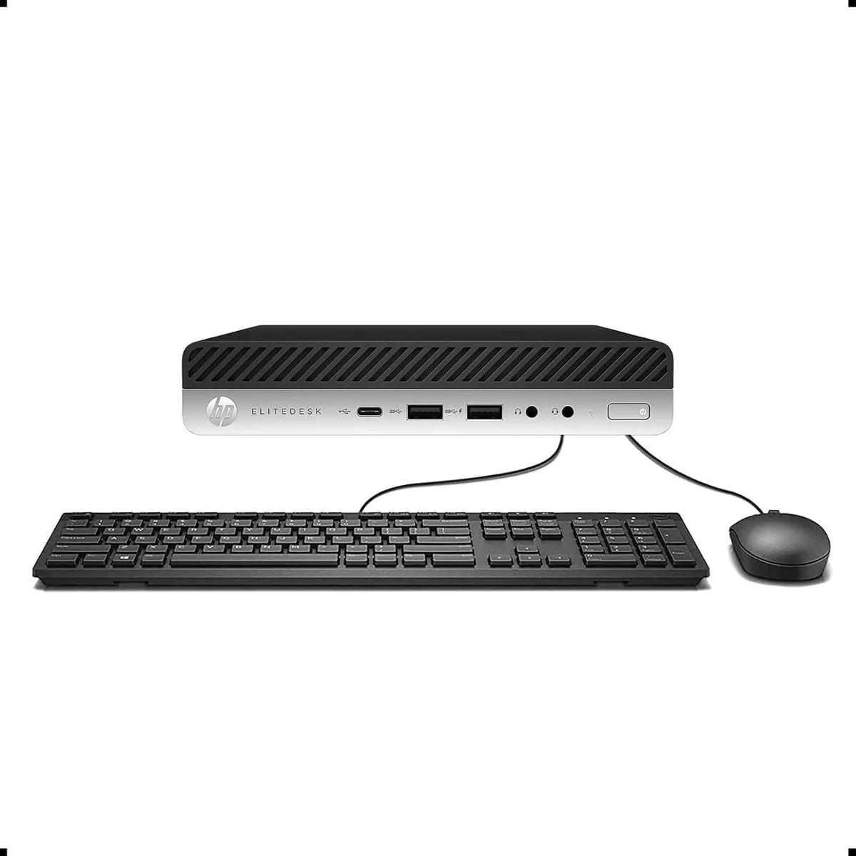 Small black desktop tower standing upright