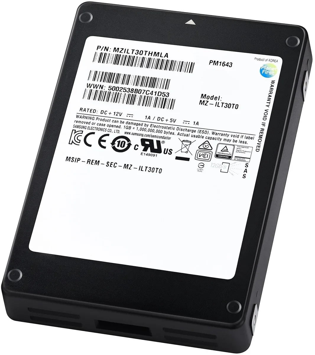 Samsung PM1643 30.72TB enterprise SSD, 2.5 inch 15mm silver metal casing