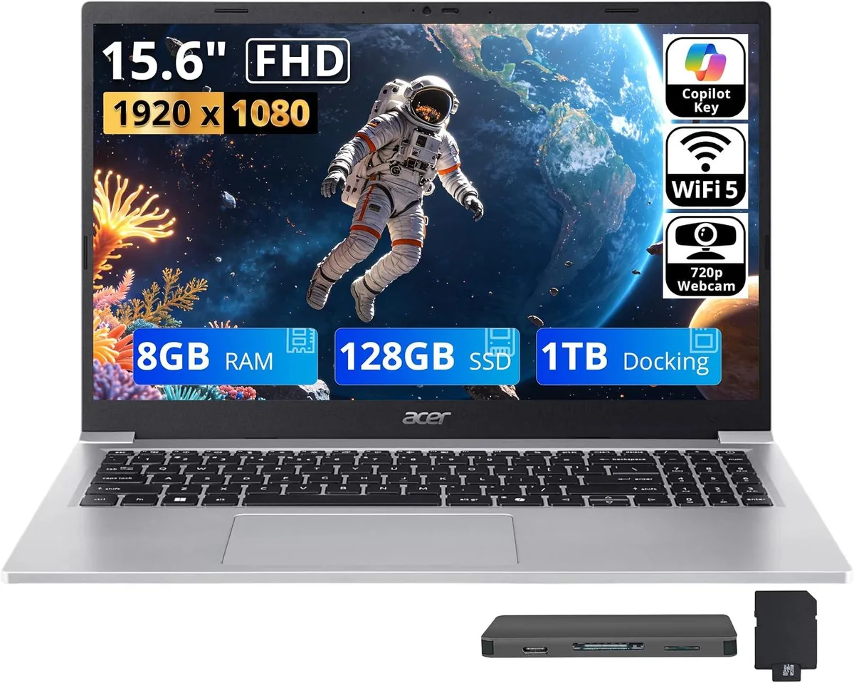 Acer America Acer Aspire Lite 15 business laptop 15.6" FHD IPS Intel Core 3 N350 8GB 1.12TB Light Silver — produkto nuotrauka