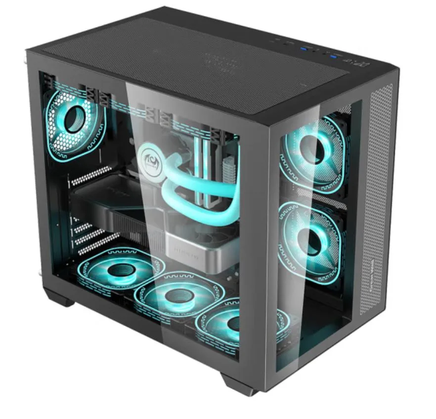 BFKK BFKK Micro ATX Case 2 Tempered Glass Panels USB 3.2 Type-C 360mm Water Cooling Ready Black — product photo