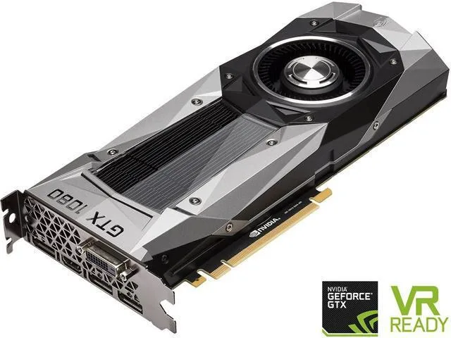 NVIDIA GeForce GTX 1080 Founders Edition graphics card, silver metal cooler, angular shroud, single offset fan