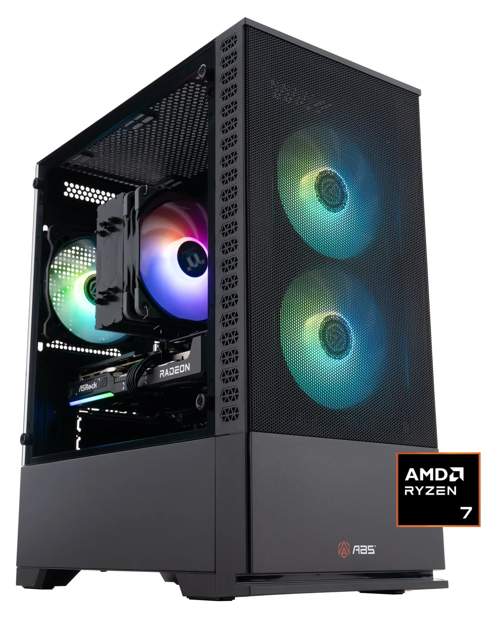 ABS Cyclone Ruby gaming tower with RGB memory and graphics card visible through side panel