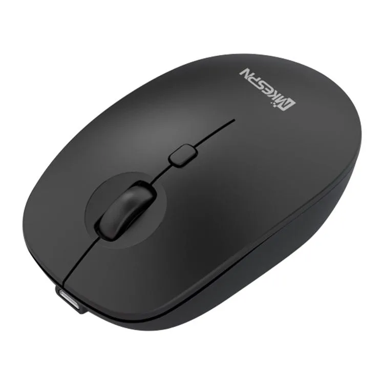 Black wireless gaming mouse with four buttons, compact ergonomic shape, matte finish