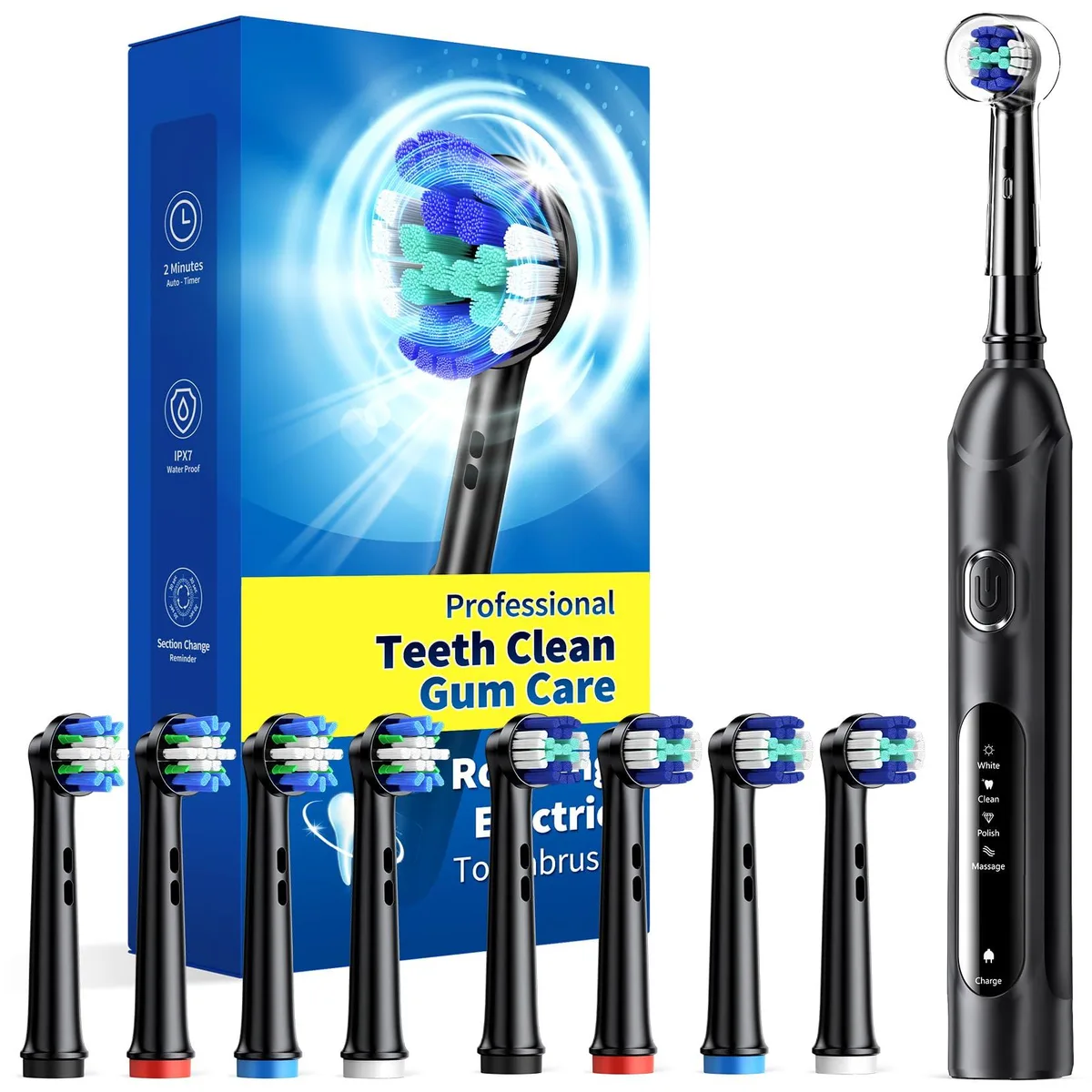  Waterpik TEETHEORY Rotating Electric Toothbrush Black 8 Heads 4 Modes 25-Day Battery — product photo