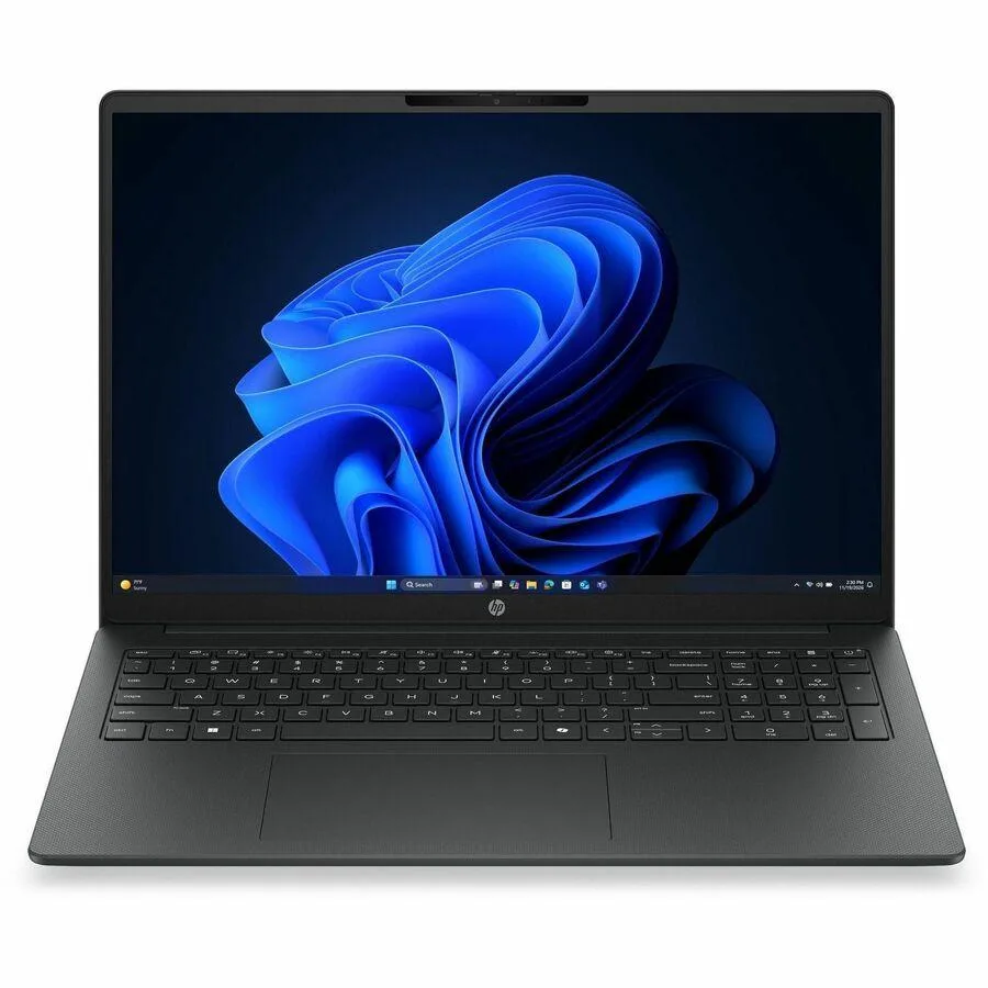 Silver HP 200 G2i 16 inch laptop closed on flat surface
