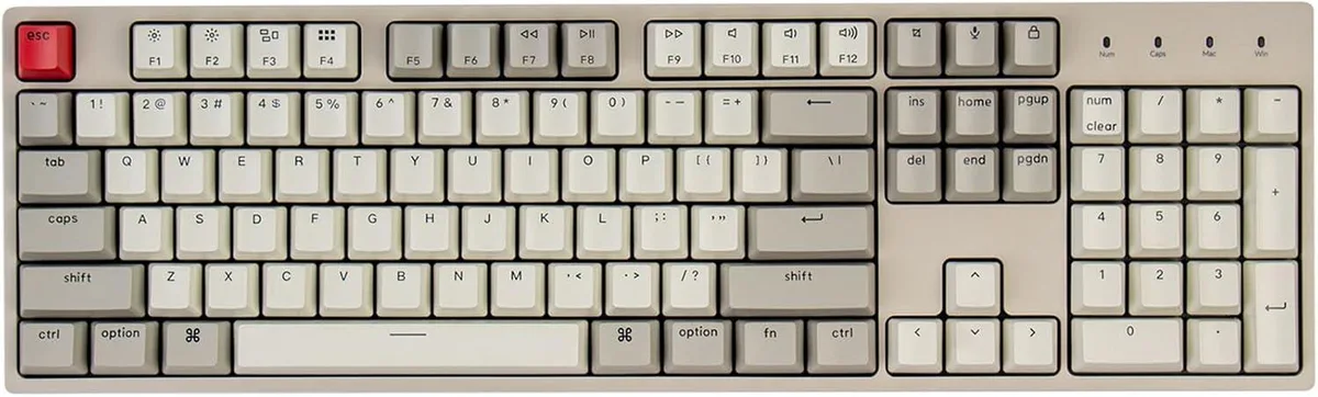 Full-size wired mechanical keyboard, retro colour keycaps, braided USB-C cable