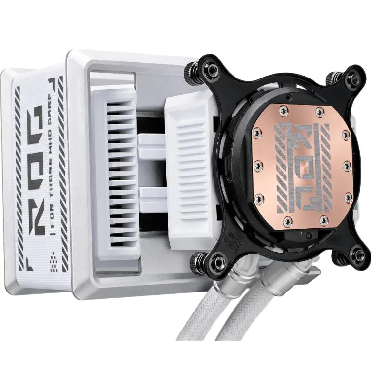 White all-in-one liquid cooler with three fans and ARGB lighting
