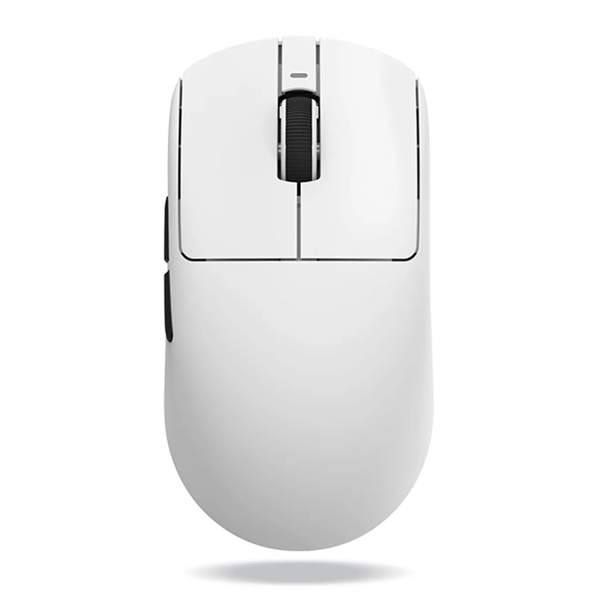 White lightweight gaming mouse with symmetrical shape and six buttons
