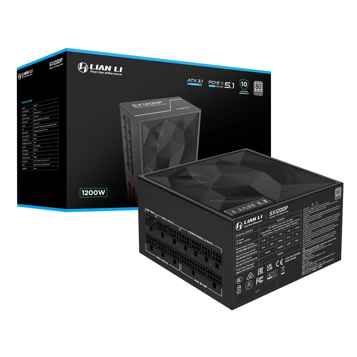 Lian Li Lian Li SX1200P.B 1200 W ATX 3.1 PCIe 5.1 Platinum power supply — photo du produit