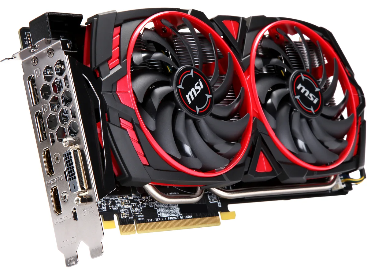 Black dual-fan graphics card with silver accents, full-length PCB and metal backplate
