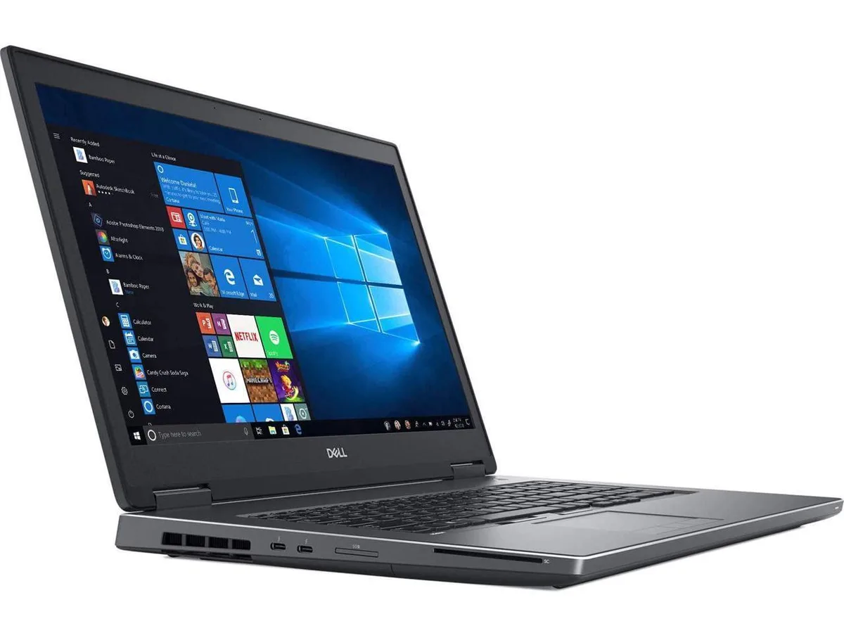 Black and silver Dell Precision 7730 17.3 inch laptop, closed lid, no webcam