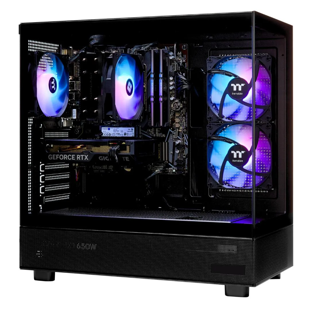 Black glass gaming desktop tower with side panel window