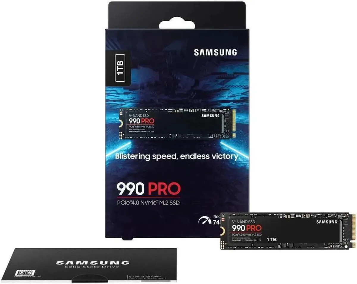 Green rectangular M.2 2280 SSD with black label and gold edge connector