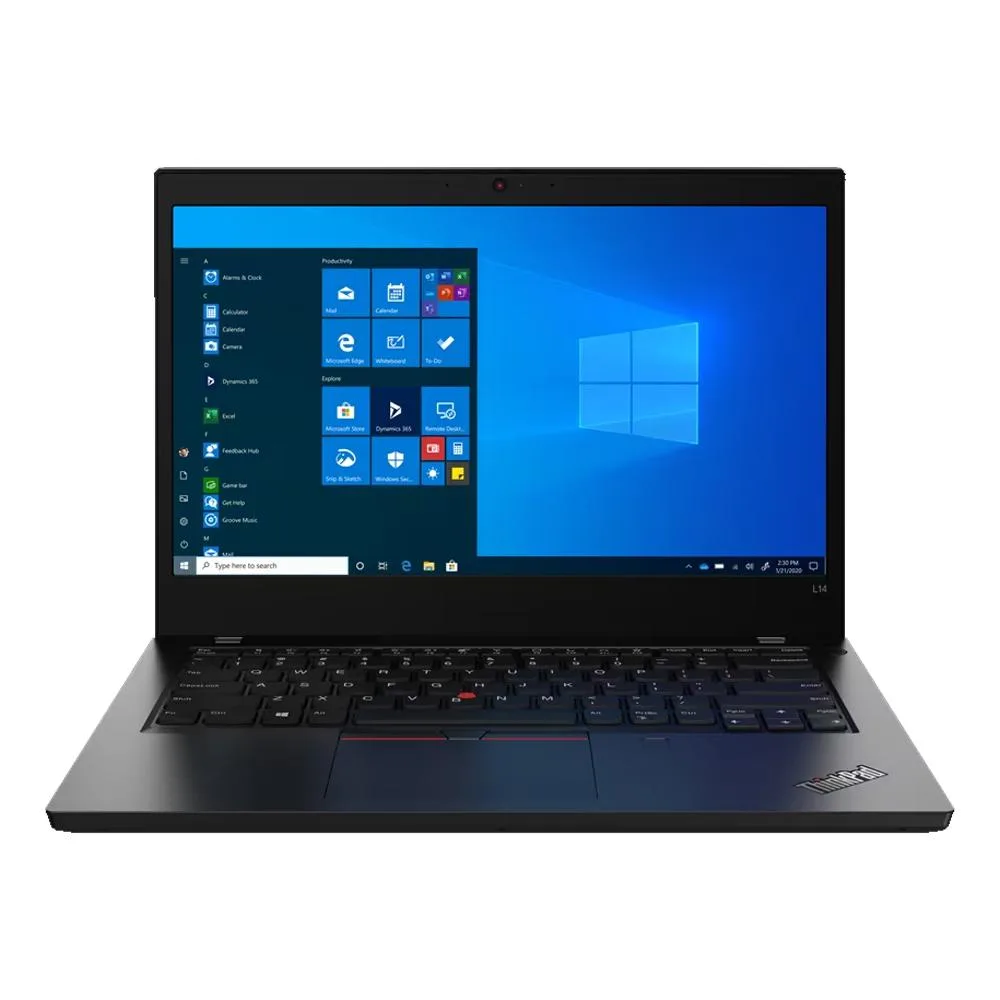 Black 14 inch ThinkPad L14 Gen 2 laptop closed with red TrackPoint visible