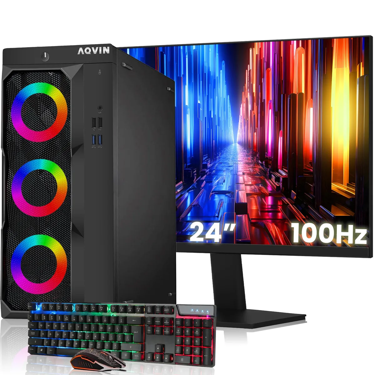 AQVIN AQVIN LuminaRings Gaming PC i7-6700 32GB DDR4 512GB SSD Radeon RX 550 24" 100Hz Monitor Windows 10 Pro — photo du produit