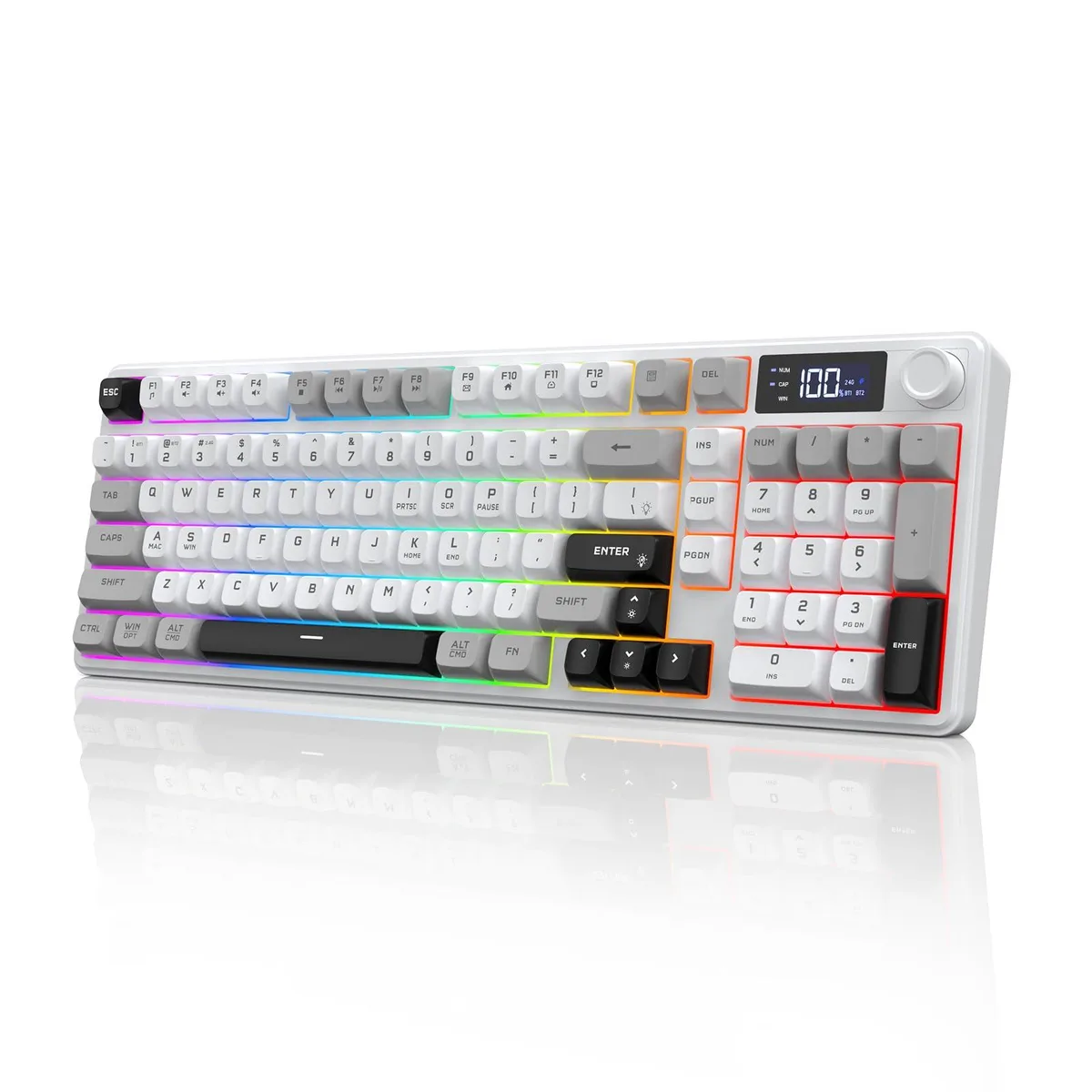 XTRIKE ME WK811-XTR-US 98-Key Gaming Keyboard Smart Display Knob Tri-Mode RGB 26-Key Rollover 4000mAh — 商品写真