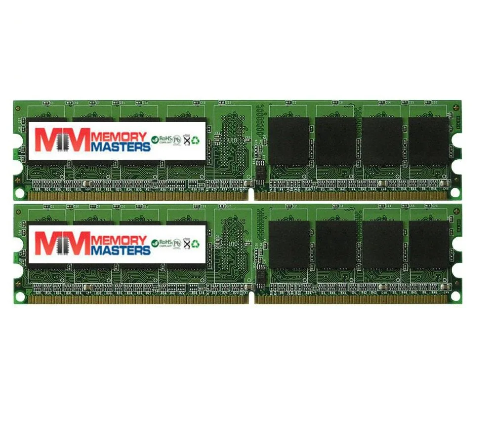 Two green DDR2 desktop memory modules with black chips