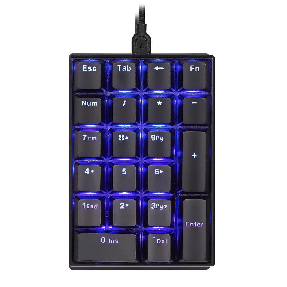 Black 21-key mechanical numpad with blue LED backlighting