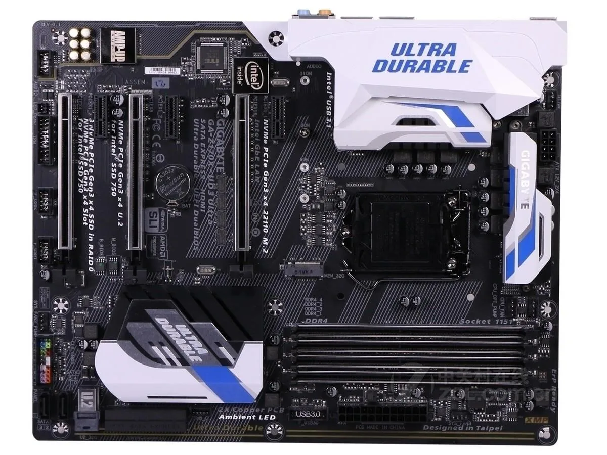 Gigabyte Z170X-UD3 Ultra ATX motherboard dark PCB silver heatsinks