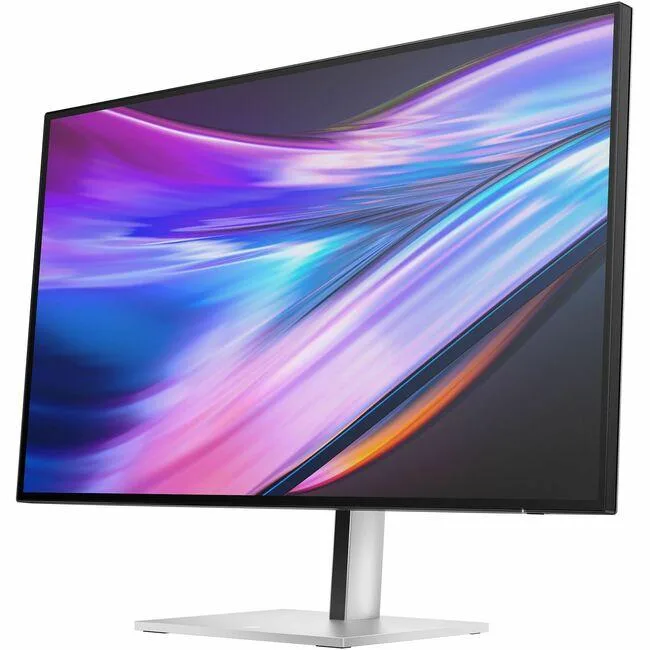 32 inch 4K IPS monitor with thin bezels and silver stand