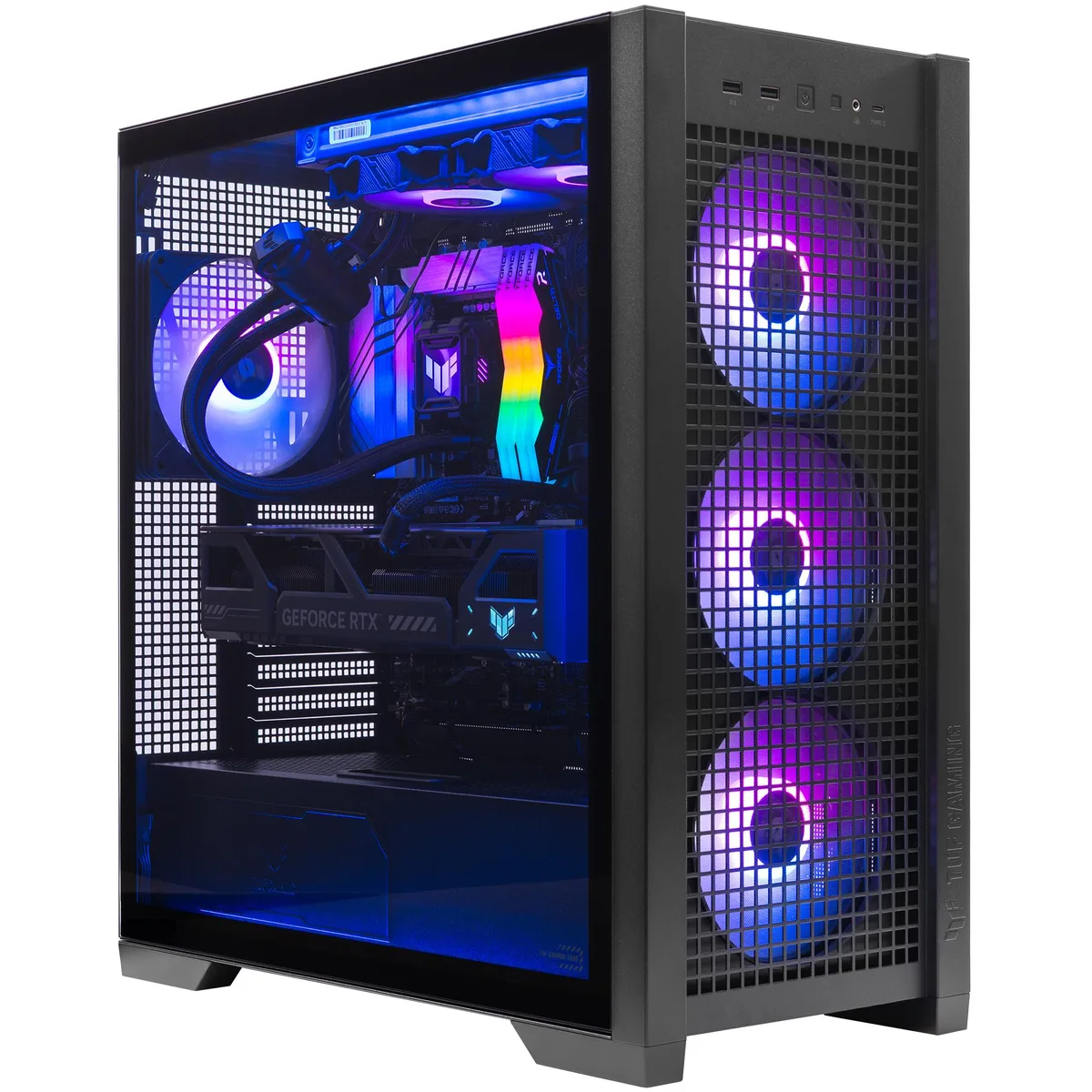 ASUS TUF GT302 mid-tower with liquid cooler and RGB lighting