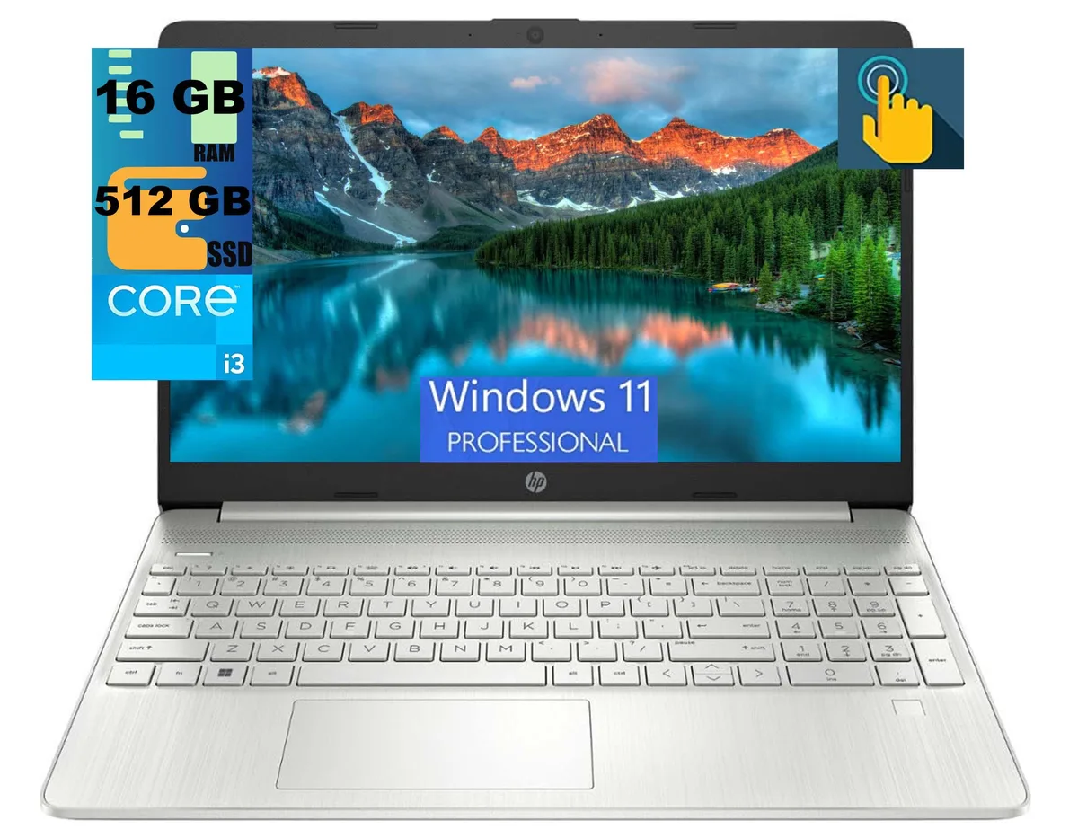 HP HP 15 laptop i3-1115G4 16GB 512GB SSD 15.6" HD touchscreen Silver — product photo