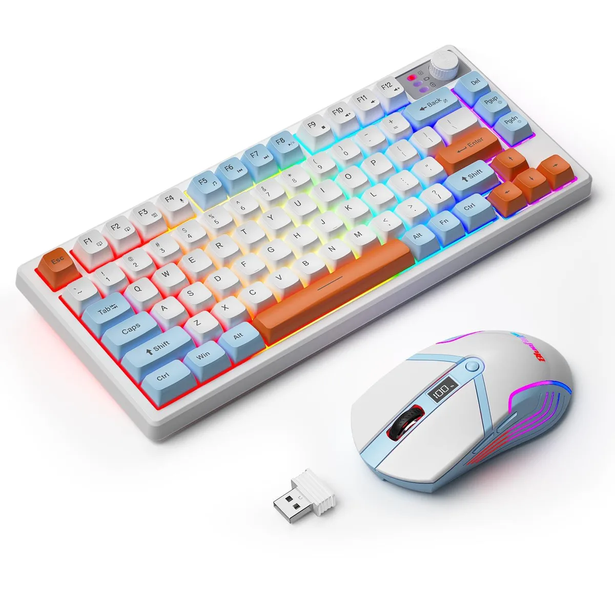 Black 75% wireless keyboard with knob and RGB mouse combo