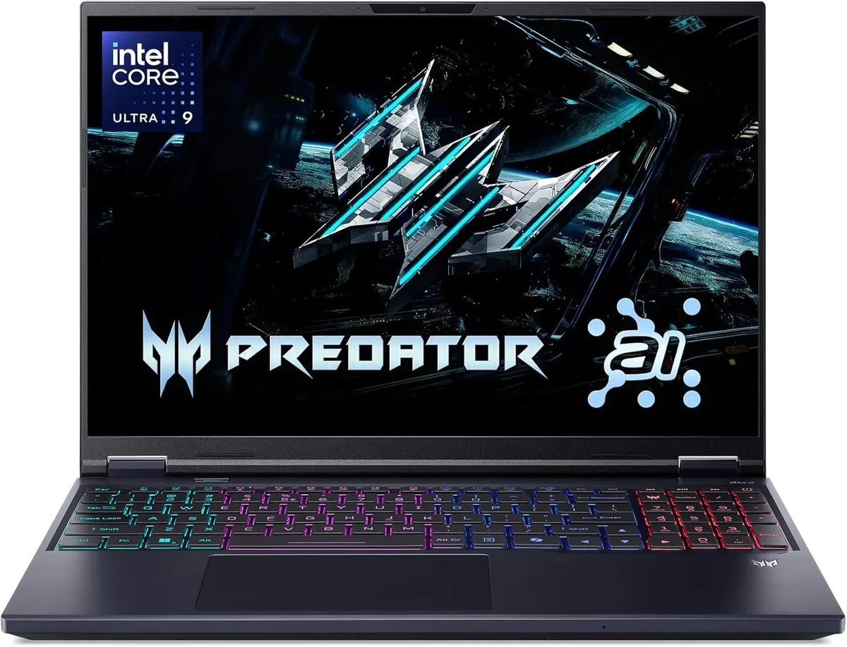 Black 16 inch gaming laptop with RGB backlit keyboard