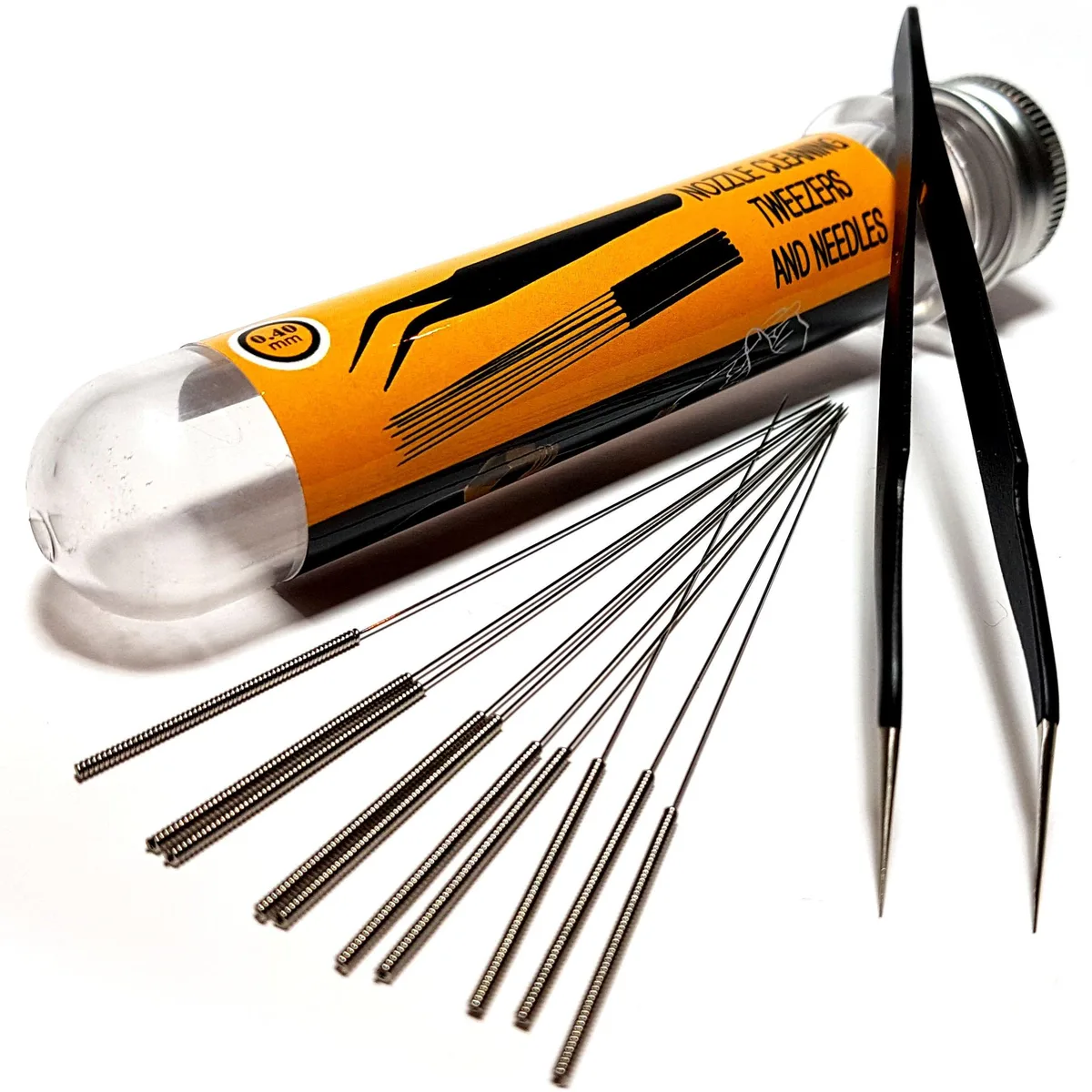 AMERVAULT PRM10 Nozzle Cleaning Kit 10 × 0.4 mm Needles + Tweezers 11 pcs — Produktfoto