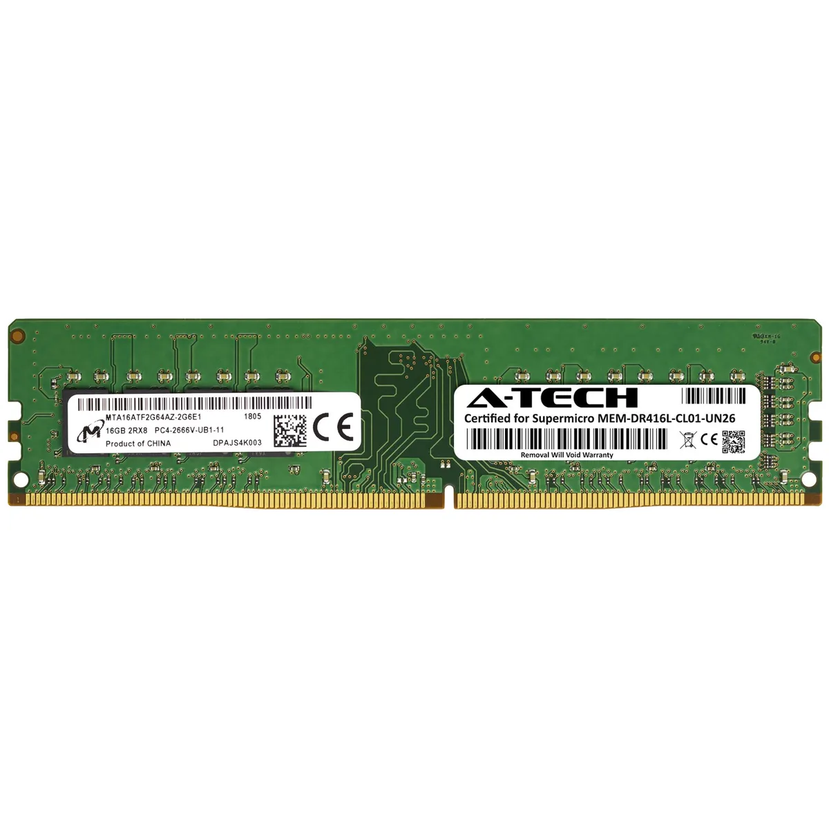 A-Tech A-Tech Supermicro Certified MEM-DR416L-CL01-UN26 16GB DDR4 2666MHz CL19 Desktop RAM — product photo