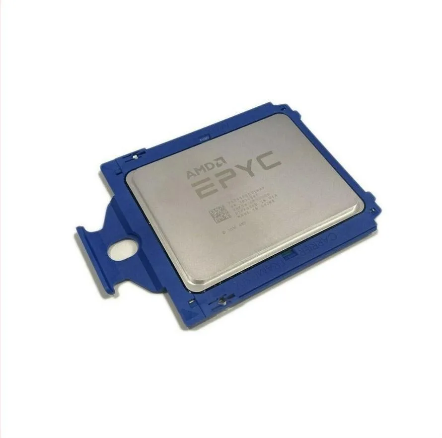 Square green ceramic server CPU with gold contacts and silver heat spreader marked EPYC 7551P