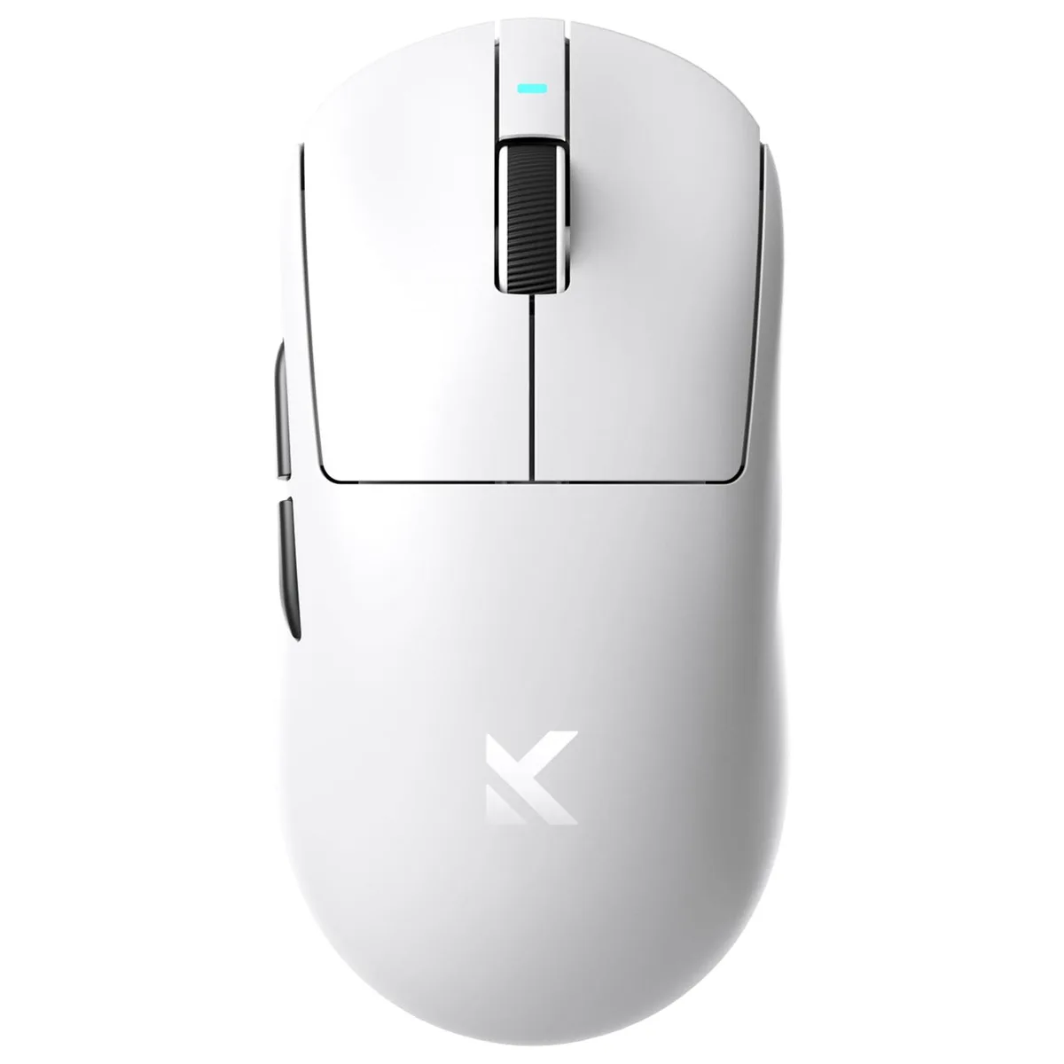 White ultra-lightweight gaming mouse with symmetrical shape and matte finish