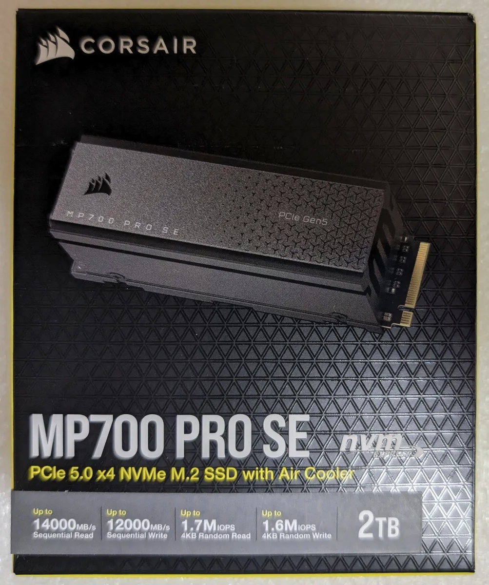 Corsair MP700 PRO SE 2TB M.2 SSD with silver finned air cooler attached