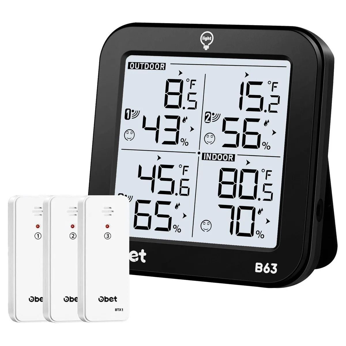  OBET B63-HEI Wireless Thermometer 3 Sensors 500ft USB Black — product photo