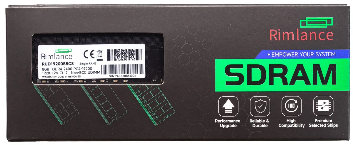 Green rectangular DDR4 UDIMM with gold contacts and black chips on one side
