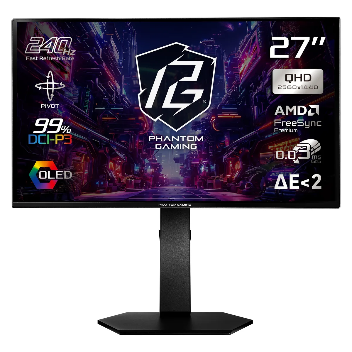 ASRock Phantom Gaming ASRock Phantom Gaming PGO27QSA 27" OLED QHD 240Hz gaming monitor — product photo