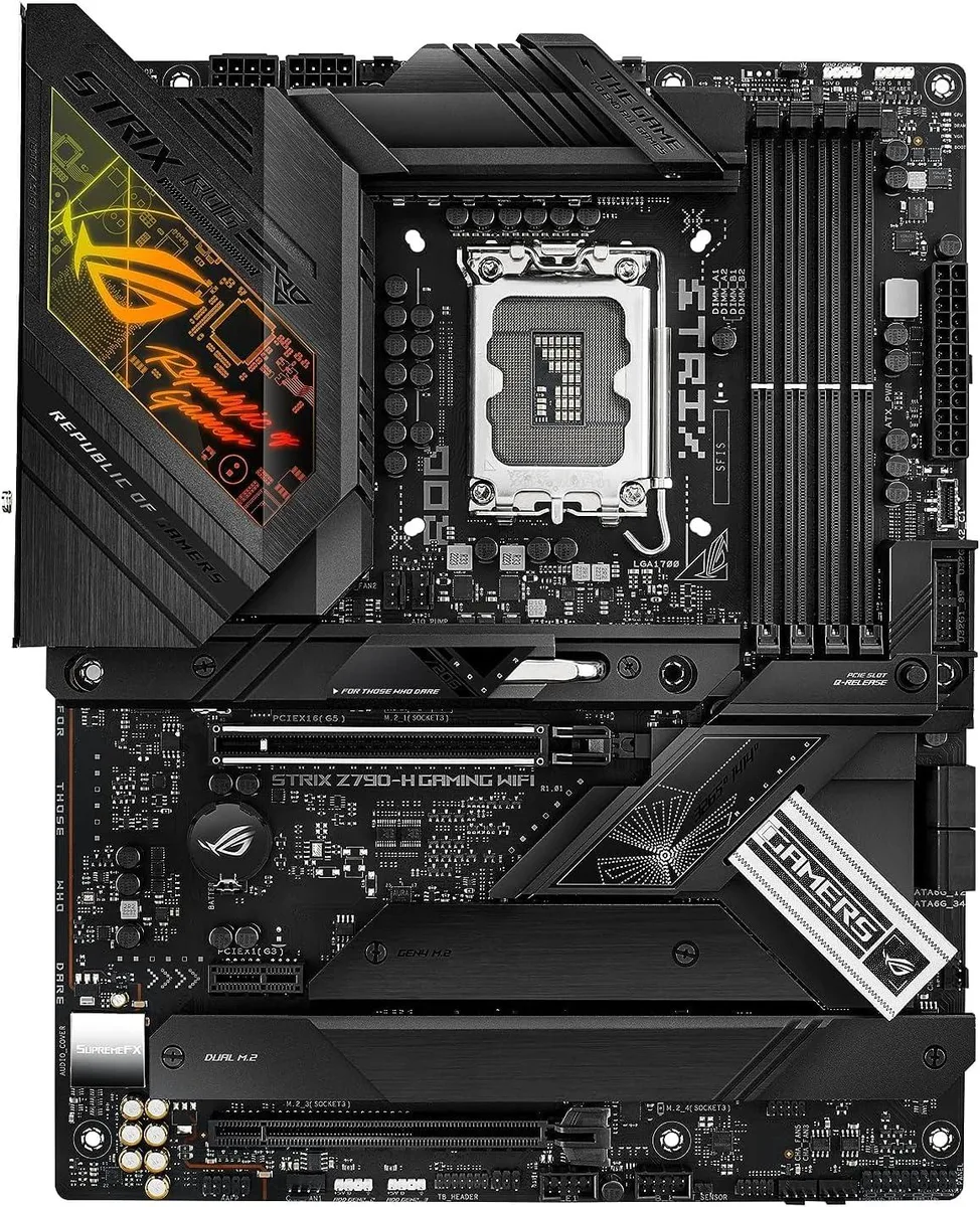 Black ATX motherboard with silver heatsinks and I/O shield