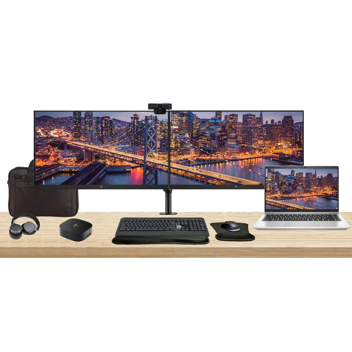 HP HP EliteBook 640 G10 i5-1335U 8GB 256GB SSD bundle with dual 27" monitors, dock, peripherals — 商品写真