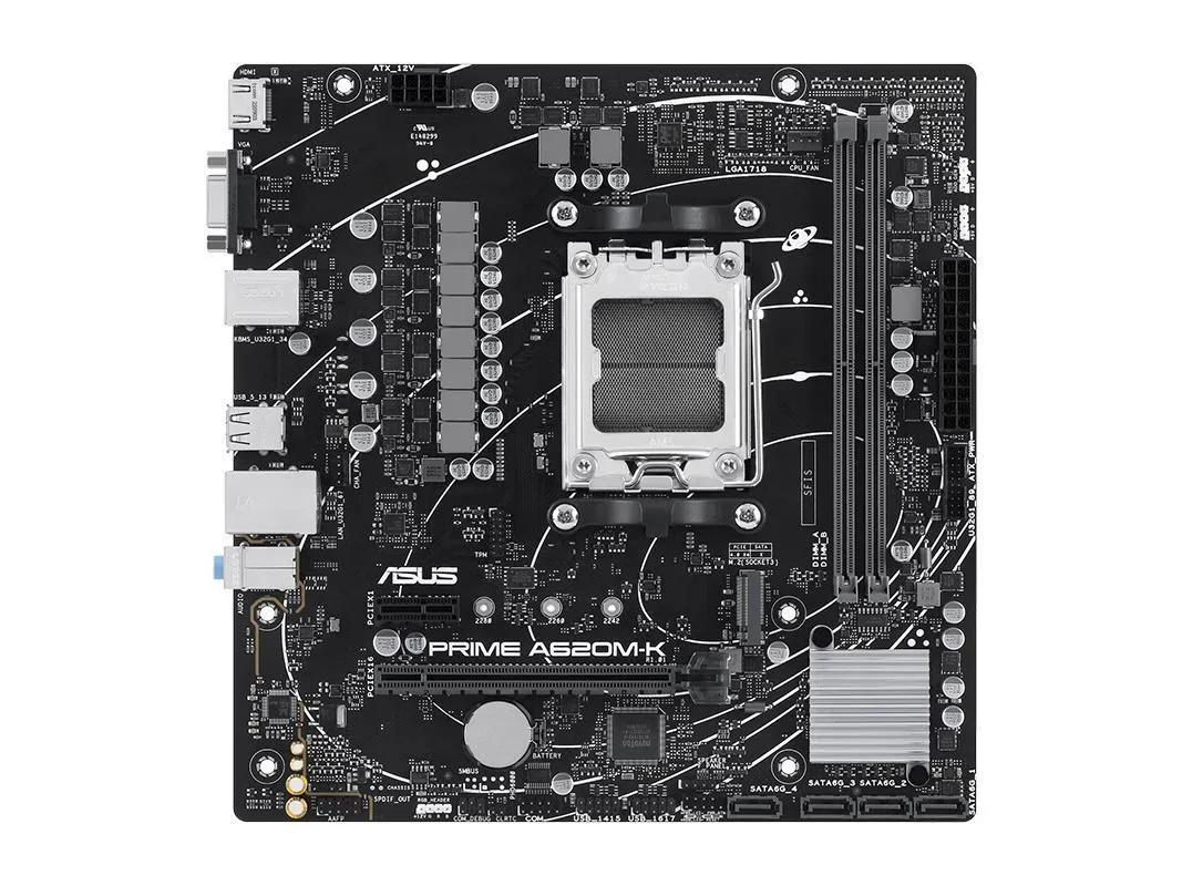 Green micro-ATX motherboard with AM5 socket, DDR5 slots, and silver I/O shield