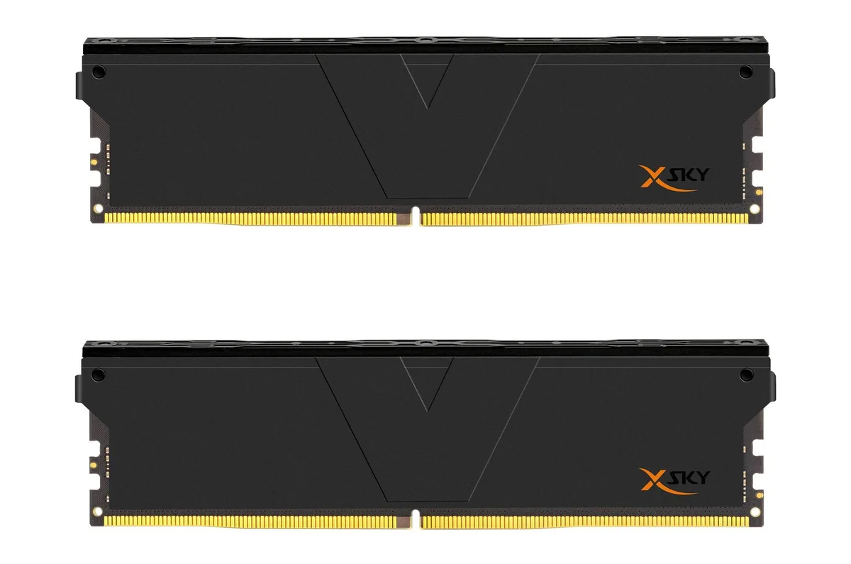 Two black DDR5 memory modules with matte heatsinks