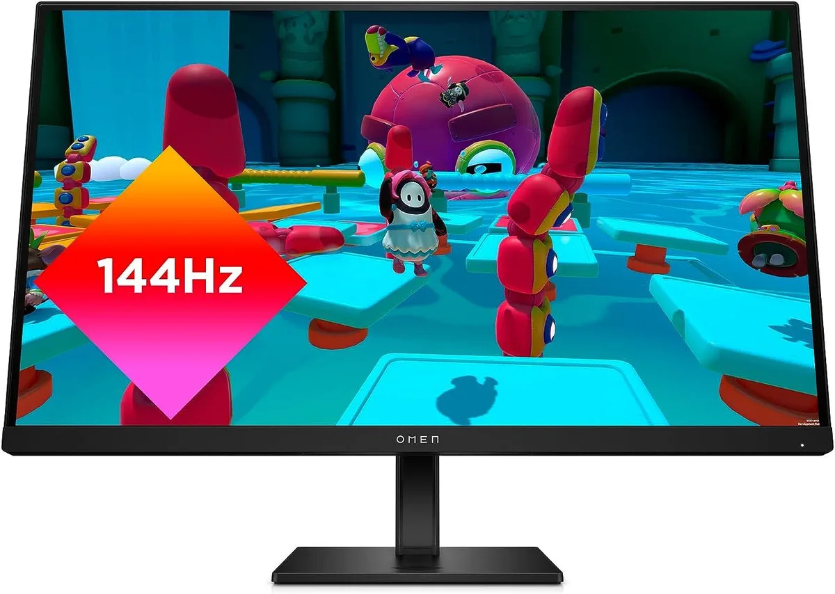 Black 27 inch flat gaming monitor with thin bezels and subtle RGB lighting strip