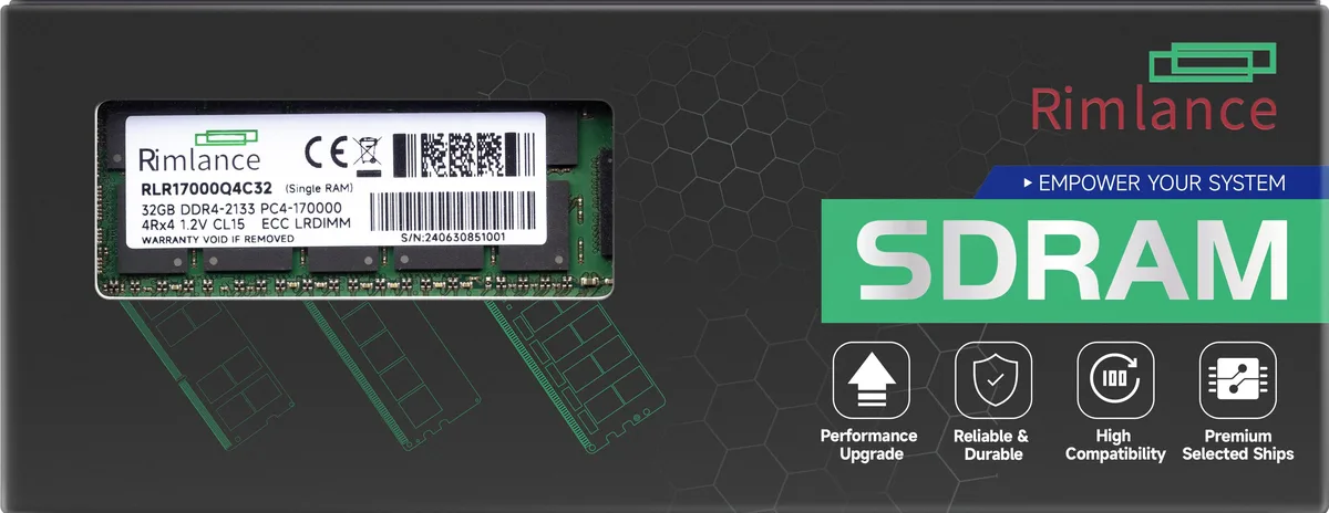 Green 288-pin DDR4 LRDIMM module with black chips