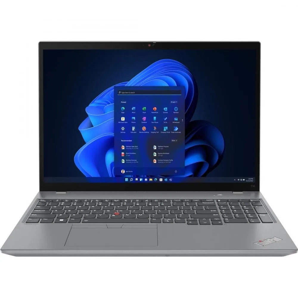 Lenovo ThinkPad T16 Gen 1 laptop in Storm Gray finish with 16 inch touchscreen display