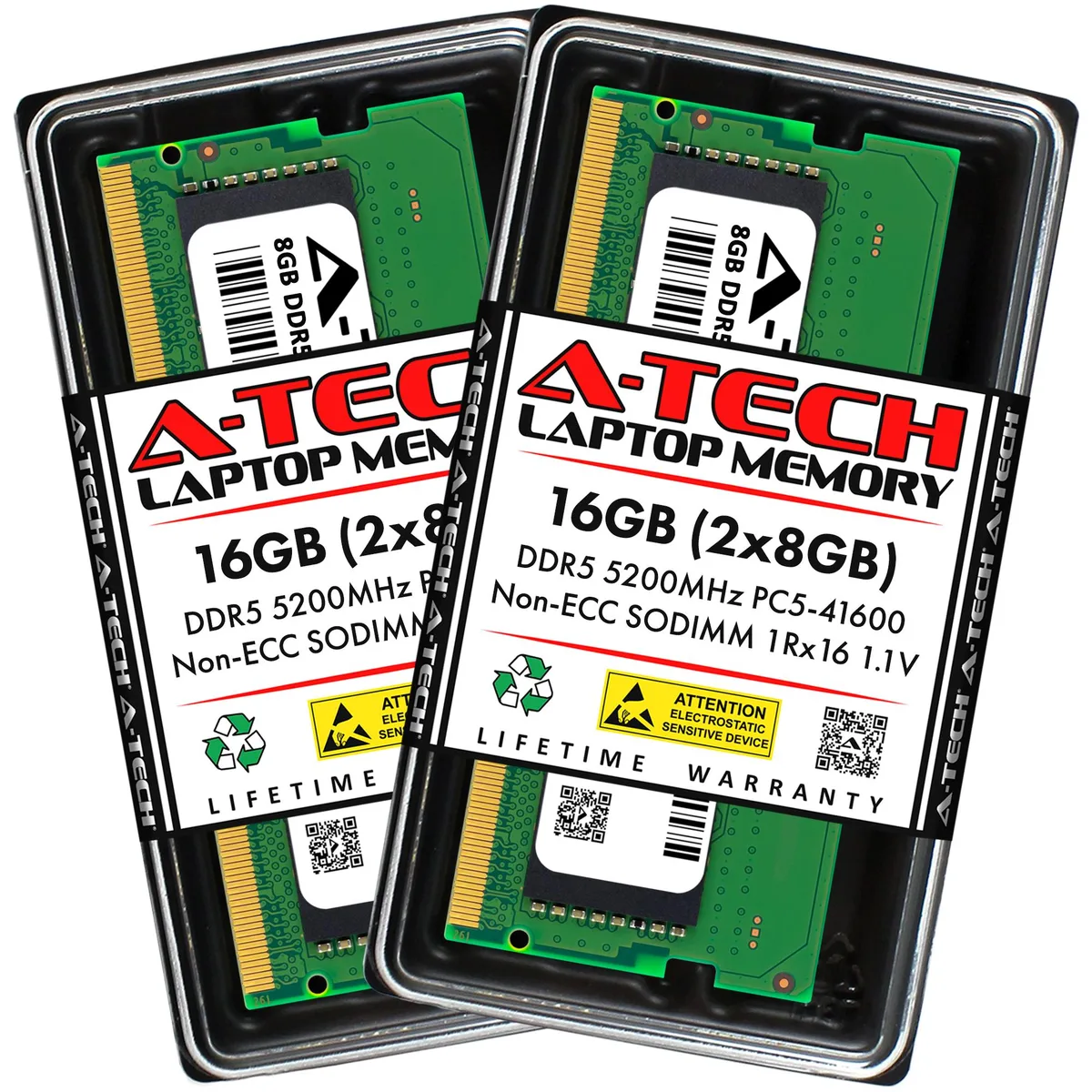 A-Tech A-Tech 16GB (2x8GB) DDR5 5200MHz SODIMM CL42 1.1V 262-Pin Laptop RAM Kit — photo du produit