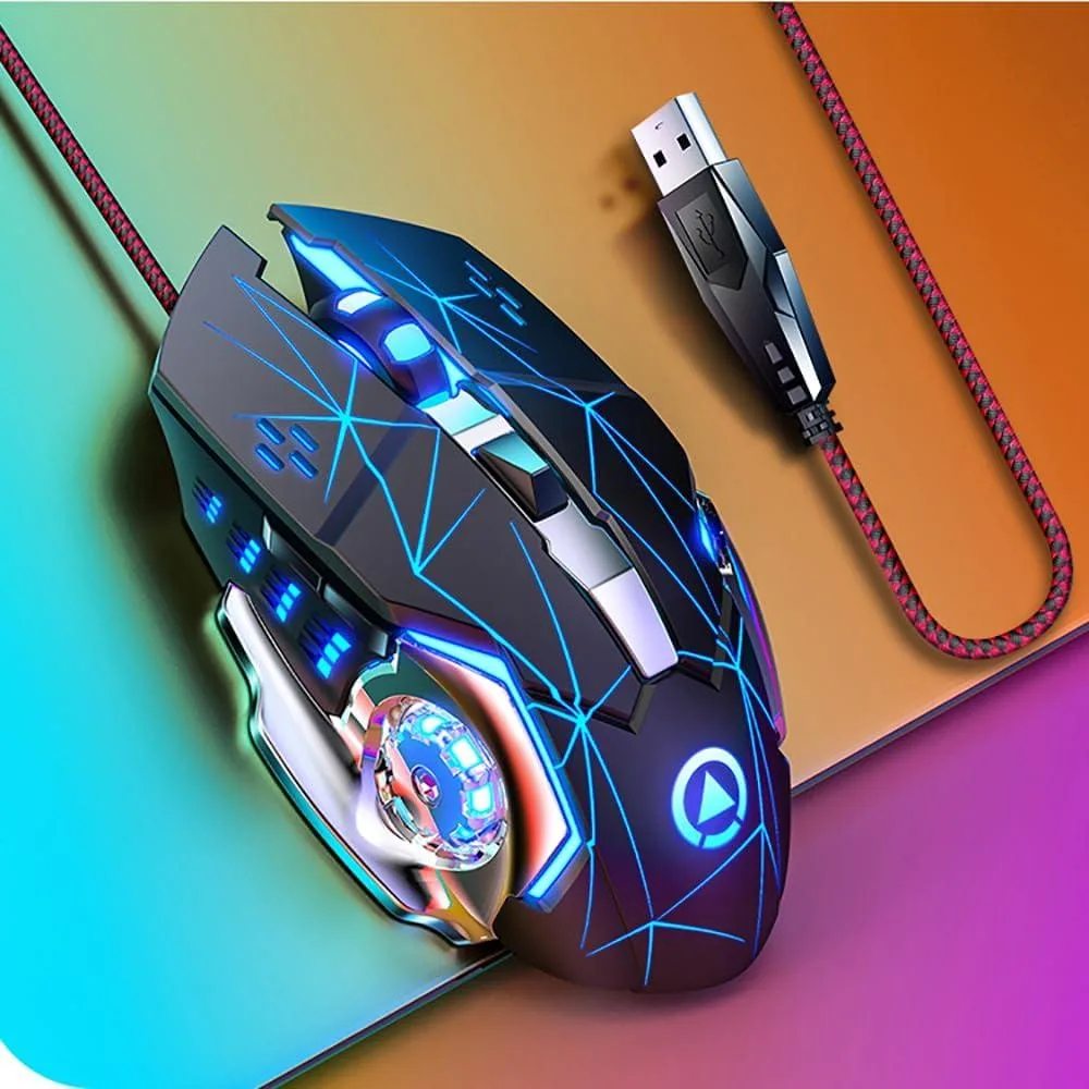 Black wired gaming mouse with ergonomic shape and 7-colour RGB lighting