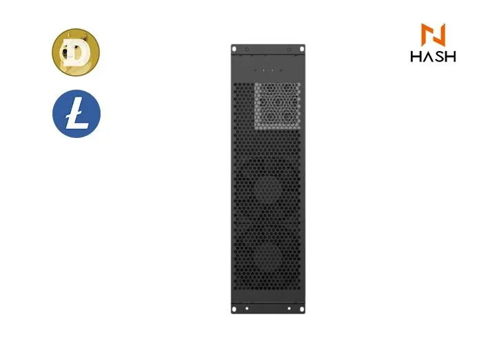 Rectangular beige metal mining unit with integrated power supply and front fan grille