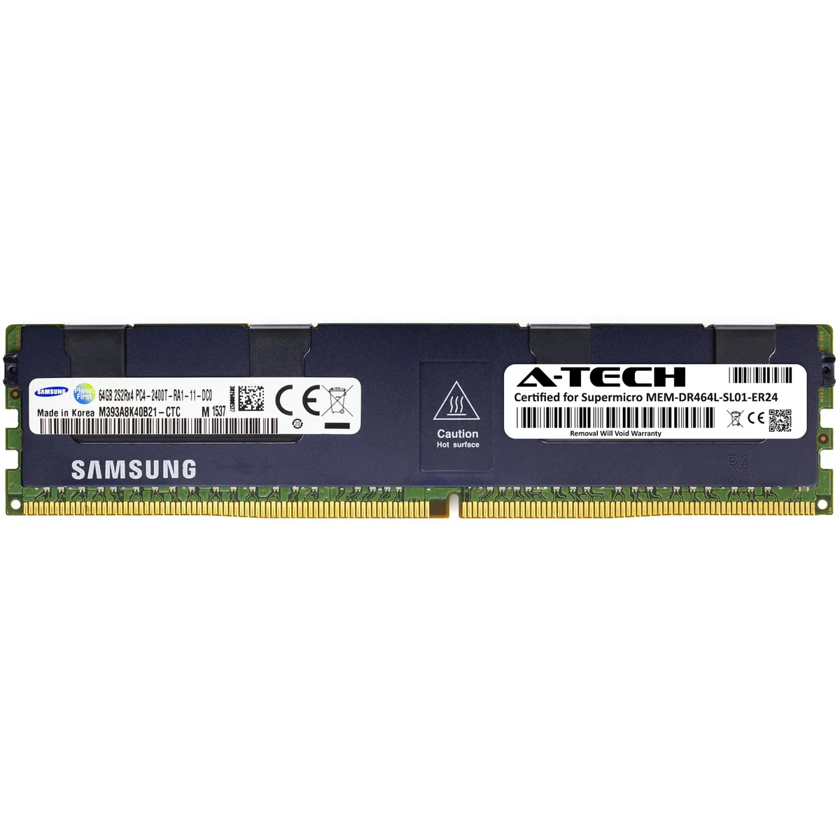 Single green 288-pin DDR4 RDIMM with black Samsung chips, 64GB capacity