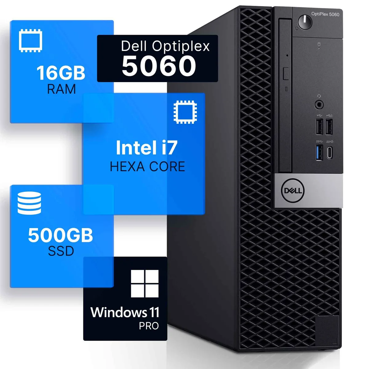 Black Dell OptiPlex 5060 desktop tower with front ports